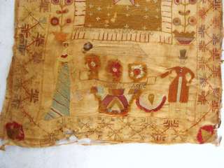 BEST Large 1830 Folk Art Needlework Schoolgirl Sampler  