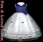 Navy Rose Butterfly Flower Girl Dress sz S M 2 4 6 8 10