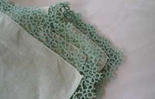 Vintage Jadeite Green Irish Linen Hanky Tatted Lace  