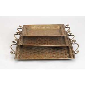    Tuscan Antique Gold Metal Tray Set of 3 Decorative