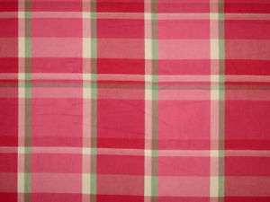 SHADES OF PINK GREEN WHITE COTTON PLAID DRAPERY FABRIC  
