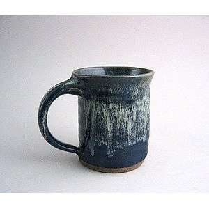  Handmade stoneware pottery coffee mugs   two tone blue 
