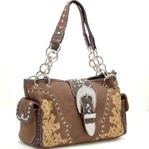 Light Brown Western Stitching Belt Buckle Handbag Purse  
