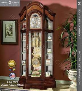 610939 Howard Miller curio grandfather Clock in cherry, triple chime 