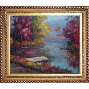  Small River Dock at Splendid Autumn Oil Painting, with 