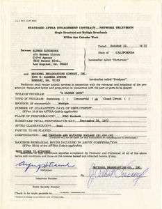 ALFRED HITCHCOCK   CONTRACT SIGNED 10/10/1977  