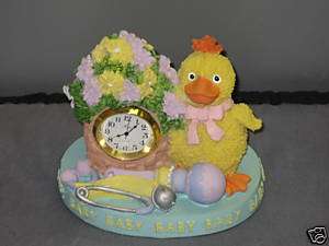 Polystone Baby Duck Clock Diaper Pin Rattle Flowers NEW  
