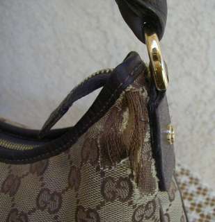 Vintage Brown Distressed Jacquard GG & Leather GUCCI Hobo Bag~Boho 