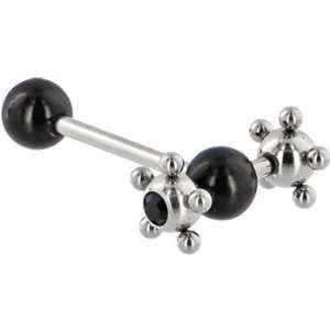   Black Gem Surgical Steel SPINNER unique Barbell Tongue Ring Jewelry
