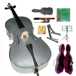  Merano 4/4 Full Size Silver Cello with Hard Case, Bag and 