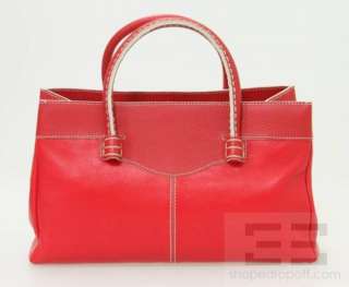 Tods Red Leather & White Topstitched Small Gommini Tote Bag  