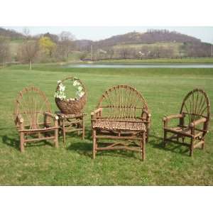  Rustic Grapevine Settee and Two Chairs with Accent Tables 