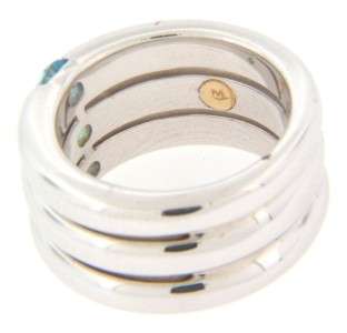 Movado Sterling Silver Three Stone Blue Topaz Ring Retail $280  
