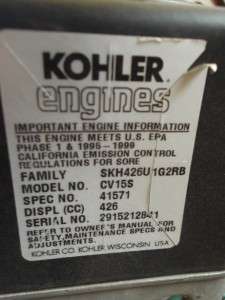 JOHN DEERE GT225 15 HP CV155 KOHLER LAWNMOWER ENGINE LT150 LT155 LX173 