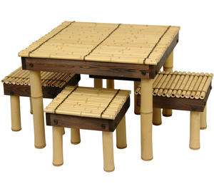 Oriental Furniture Zen Bamboo Coffee Table w/ Four Stools  