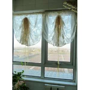  Elegant Baroque Pattern Creamy Voile Adjustable Pull up Curtain 