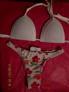 POKO PANO Brazilian Bikini, multi flowers/white, M,NWT, SOLD OUT LAST 