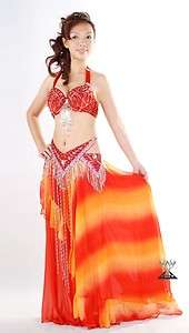 New Red Belly Dance Costume Set Bra Belt Hip scarf 36B/C 94cm  