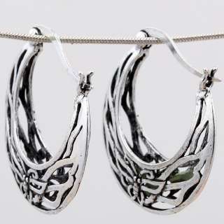 Tibetan Silver Sickle Moon W/ Butterfly Hoop Earrings  