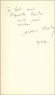 ALDOUS HUXLEY   INSCRIBED BOOK SIGNED 1944  