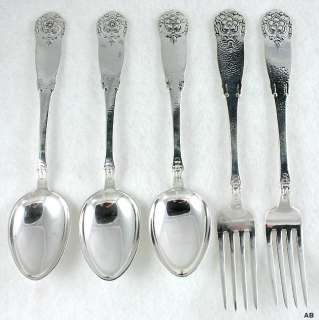  Crafted Aase Hardanger Hammered Silver Spoons & Forks Norway  