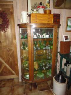 Antique Oak Curio Cabinet Curved Glass  