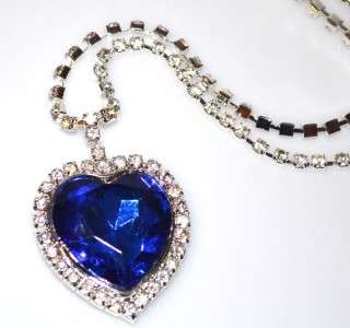 HEART OF THE OCEAN BLUE CRYSTAL TITANIC NECKLACE FAST SHIPPING WORLD 