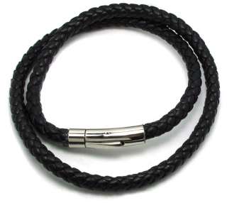 22 6mm Black Genuine Leather Steel Clasp Cord Necklace  