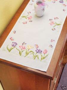 Janlynn Embroidery Kit   Tulip Garden Dresser Scarf  