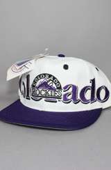 Vintage Deadstock Colorado Rockies Snapback Hat (Logo Text) (White 