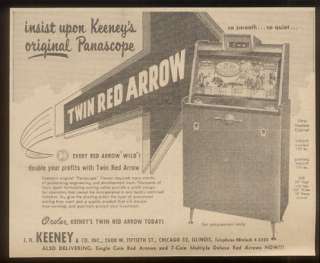 1960 Keeney Twin Red Arrow arcade game machine trade ad  