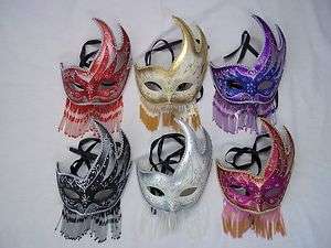 Venetian Mask Masquerade Tall Jeweled Tassels 6 Colors  