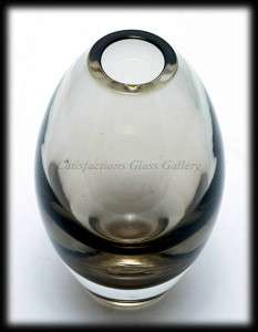 Smoke Grey Art Glass Torpedo Vase Mid Century Retro Scandinavian Style 