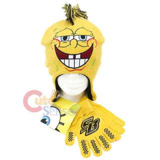 Nick Jr Spongebob Gloves Lapland Beanie Hat Set Mohawk Knitted Magic 