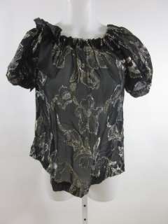 JULIE HAUS Black Floral Metallic Short Sleeve Blouse XS  
