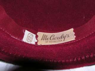 Vintage Mad Men 1950s 1960s Cloche Bucket Style Red Wool Felt Hat 