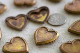 Vintage Oxidized Brass Heart Locket 22x35mm b67 PICK  