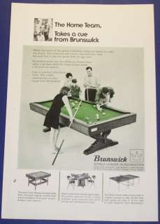 1968 BRUNSWICK POOL TABLES..WORLD LEADER..AD PRINT ART  