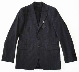 1,285 ANN DEMEULEMEESTER Wool Cotton Fuzz Dark Stripe Blazer S Small 