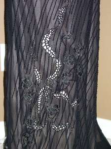 SUE WONG Black Silk Beaded Embellished Evening Formal Gown 6  