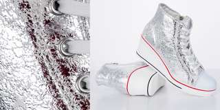 Womens Silver Shiny Sneakers Wedge Heel Shoes US 5~8  