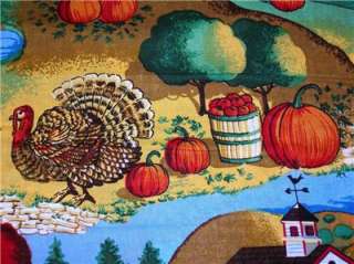 New Fall Autumn Farm Holiday Turkey Pumpkins Fabric BTY Country Store 