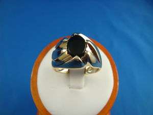 14 K. MENS ONYX SOLITAIRE DESIGNER RING GYPSY STYLE  