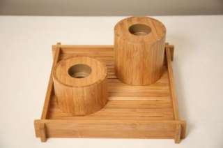 PARTYLITE VERDE BAMBOO TRAY AND CANDLE HOLDERS SET  