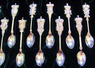 The Jeweled Crowns Carl Faberge Spoon Collection 24Kt Gold Plated SS 