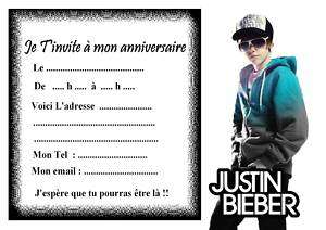   5 cartes invitation anniversaire Justin Bieber 03