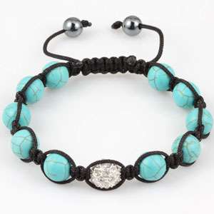   Bracelet Façon Shamballa perles bleu turquoise strass Swagg