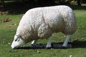 LIFE SIZE WHITE TEXELAAR SHEEP HEADS DOWN GRAZING  GARDEN STATUE
