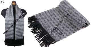 Gray Black Wave Pattern 100% Lamb Wool Neck Scarf Muffler Cashmere 