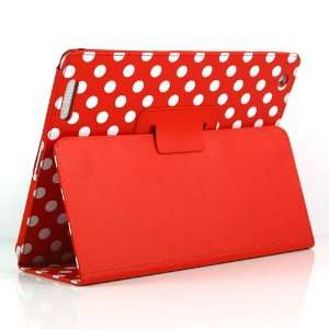  Red and White Polka Dot Pattern Leather Flip Stand Case 